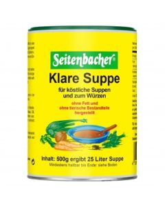 Seitenbacher Klare Suppe 500 g in gelber Dose – vegane Brühe ohne Fett, ergibt 25 Liter Suppe