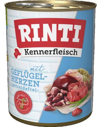 RINTI Kennerfleisch Geflügelherzen 800g - Hundefutter mit Hühnerherzen